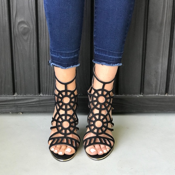 NIB Genuine Leather Caged Cut Out High Heel Sandal - Picture 2 of 7